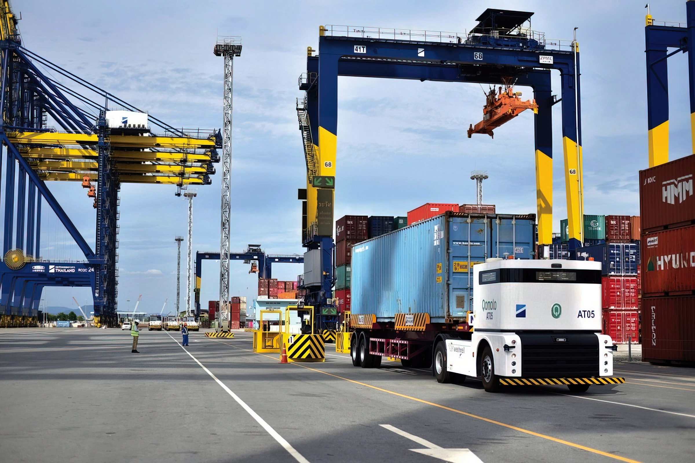 Autonomous Q-Truck operations at Laem Chabang Port showcasing intelligent container handling capabilities