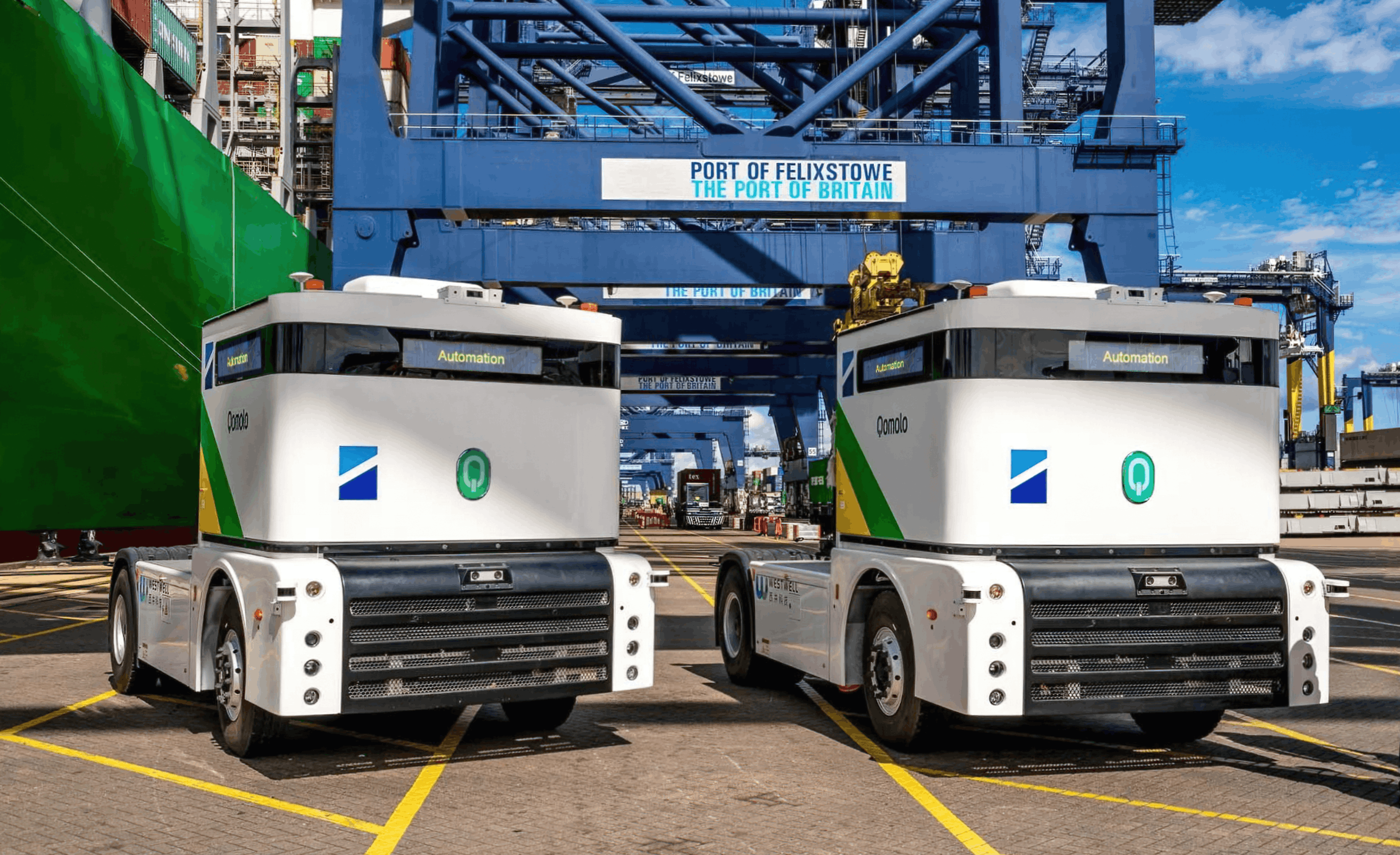 Autonomous Q-Truck deployment at the Port of Felixstowe supporting smart port transformation.