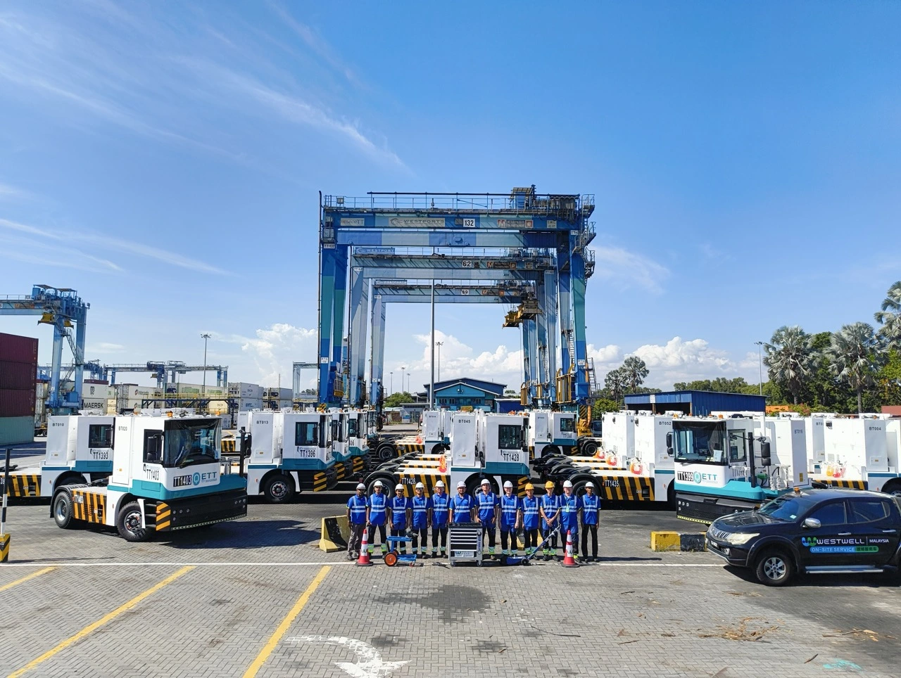 60台西井E-Truck抵港！巴生西港成马来西亚首家引入纯电智能集卡及配套换电系统的码头